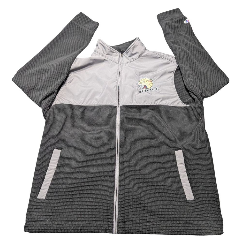 Champion IUPUI Jaguars Mens XL Full Zip Waffle Knit Jacket Grey Black CB1007999